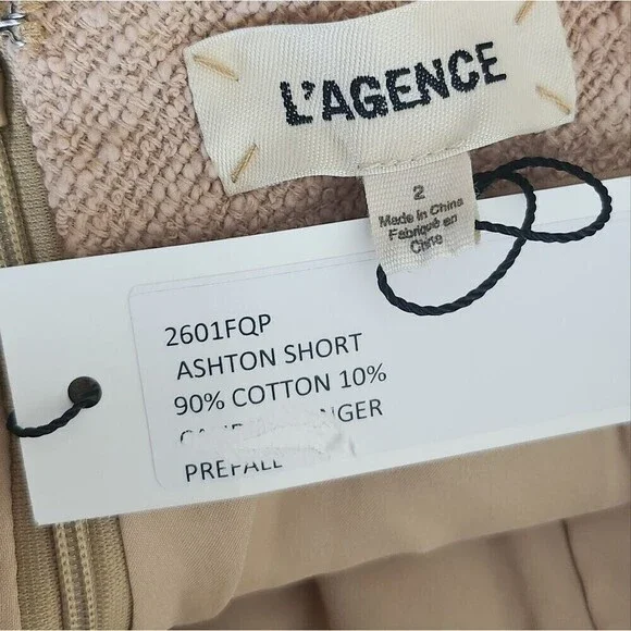 NWT L'agence Ashton women's beige tweed preppy cotton summer shorts Size 2
